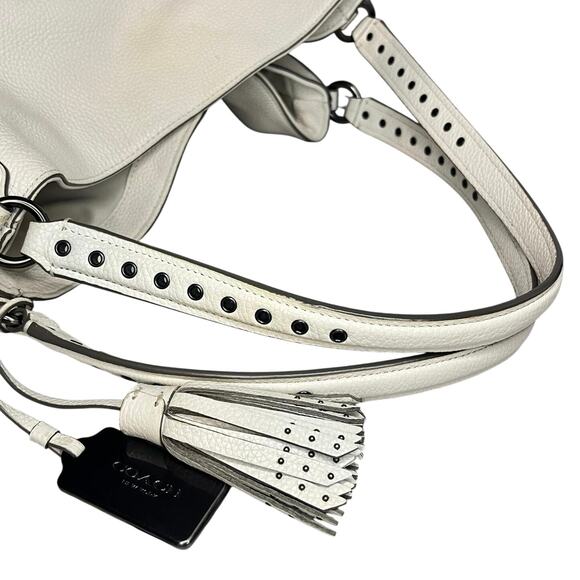 Coach Edie 31 Shoulder Bag – Chalk Pebbled Leather Silver & Gold Rivets /Dustbag - Picture 7 of 16
